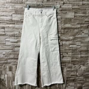 Sofia Vergara Margot High-Rise Stretch Wide-Leg Jeans White Size 2 Cargo Zip Y2K